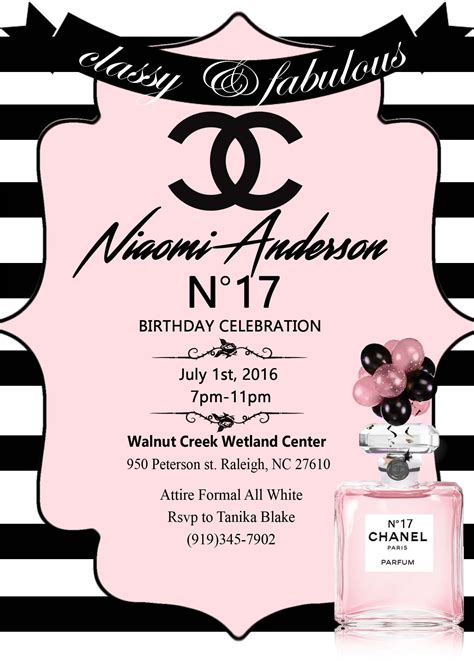 chanel birthday invitation template|Chanel themed invitation ideas.